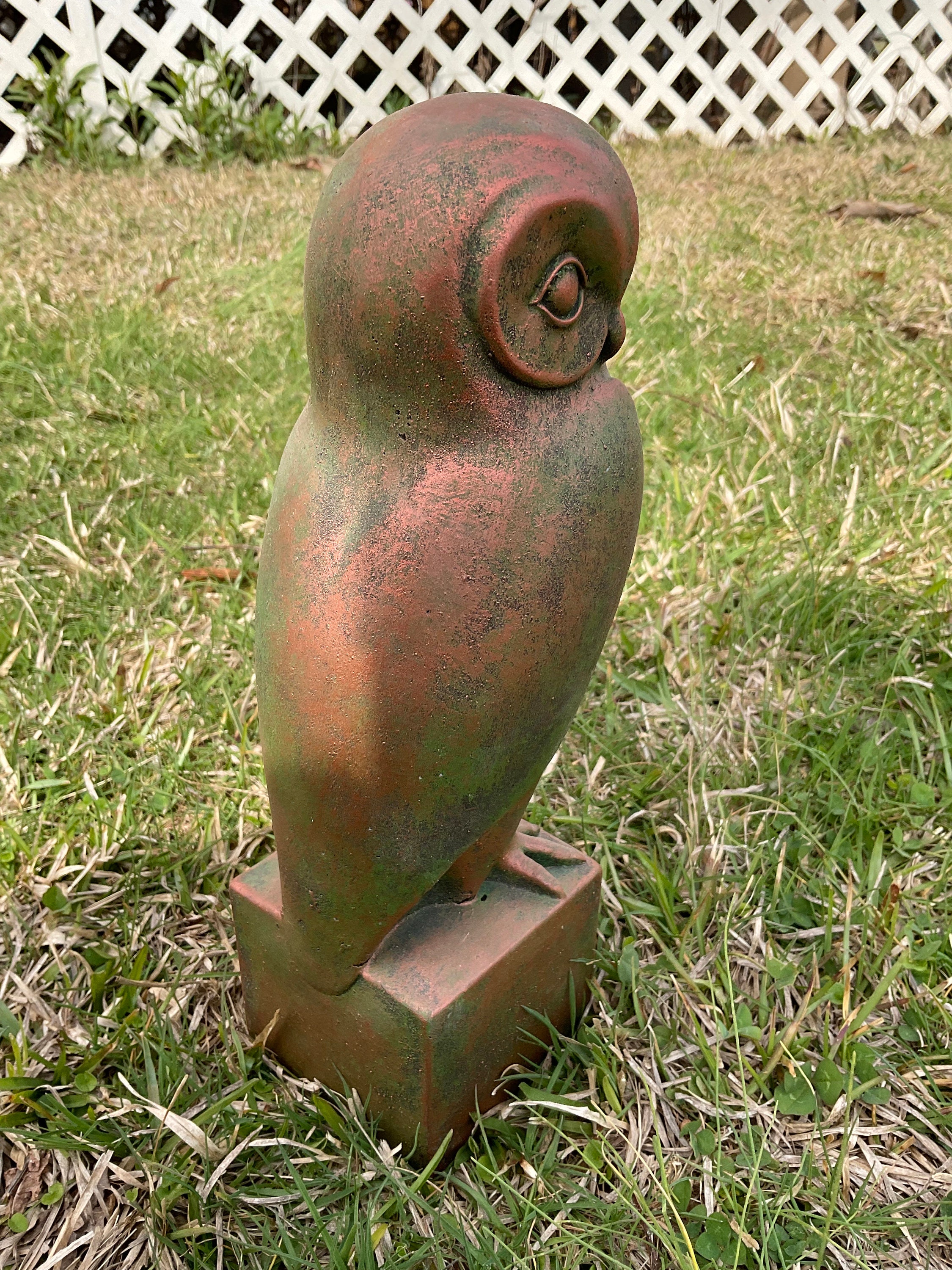 Owl Concrete Outdoor Statue Garden Yard Decoration Hand Painted Aged 