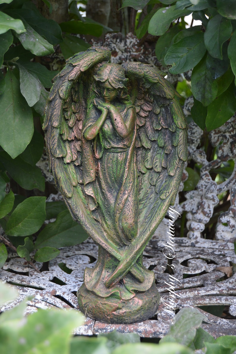 Solid Concrete Antique Style Angel Statue Aged Bronze Patina Etsy