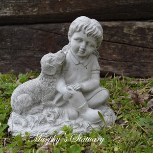 A Girl and Her Dog Solid Concrete Statue