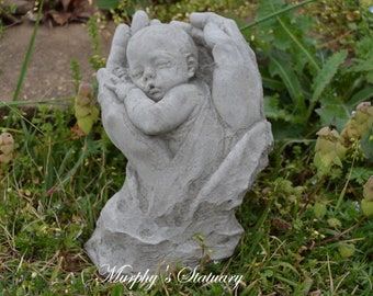 In His Hands Concrete Garden Statue Memorial Baby New Born Jesus