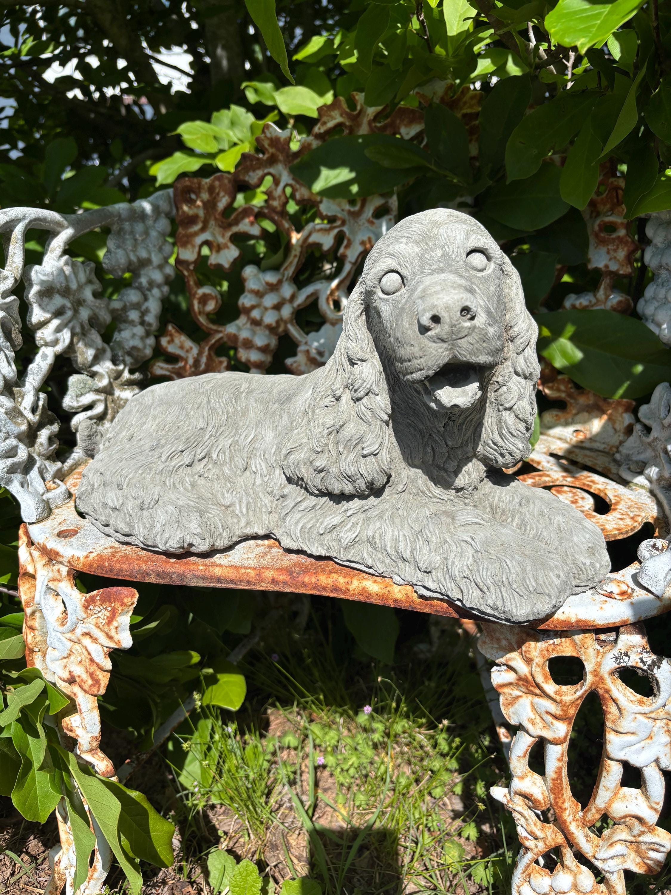 Statua Di Cocker Spaniel In Pietra, Statuetta Di Cane Da Guardia - Foto 6