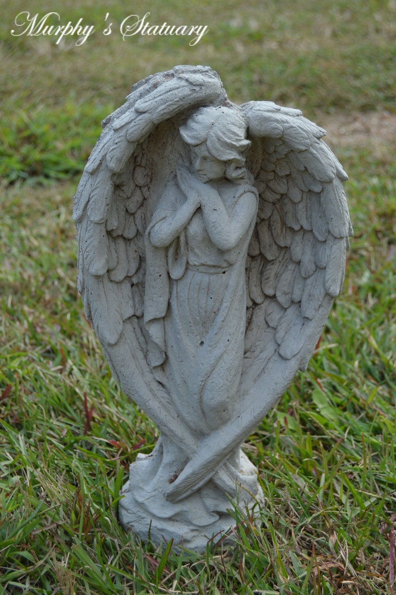 Solid Concrete Angel Garden Statue Memorial Antique Style image 1