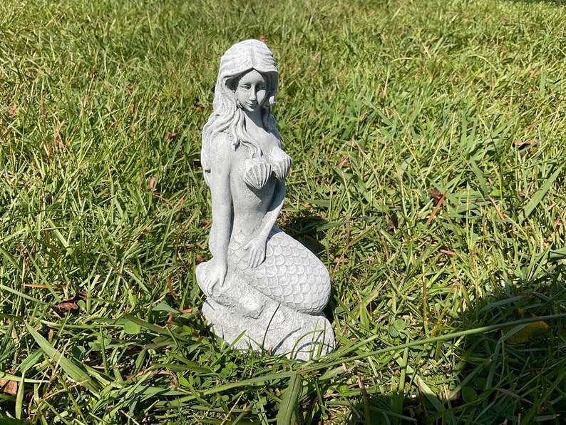 Mermaid Statue Solid Concrete Hand Painted Etsy