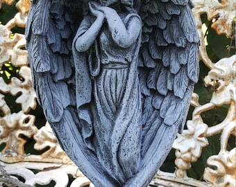 Solid Concrete Antique Style Angel Statue Aged Look Memorial Garden