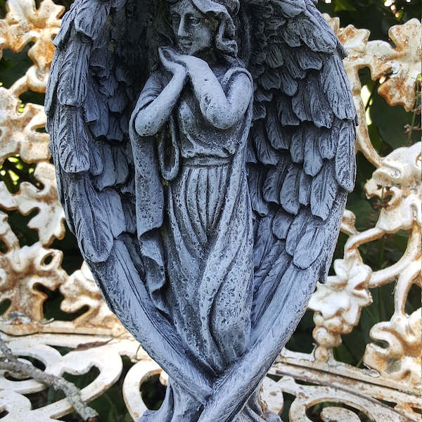 Solid Concrete Antique Style Angel Statue Aged Look Memorial Garden