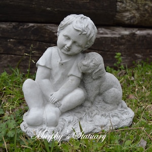 Boy and His Dog Solid Concrete Statue
