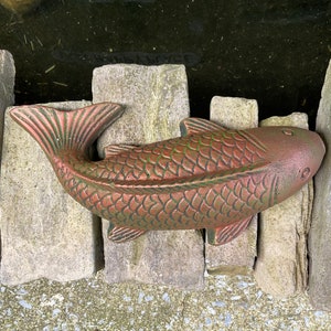 Koi Fish Concrete Statue Pond Home Decor Hand Made Hand Painted Copper/Bronze