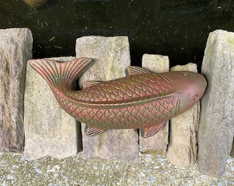 Koi Fish Concrete Statue Pond Home Decor Hand Made Hand Painted Copper/Bronze
