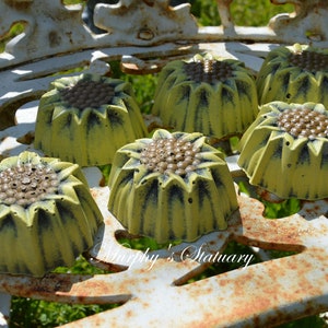 Set of 6 Solid Concrete Sunflowers Hand Painted Garden Decoration Memorial Vintage Style Rustic