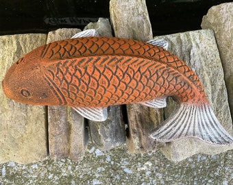 Koi Fish Concrete Statue Pond Home Decor Hand made Hand Painted Orange/Black