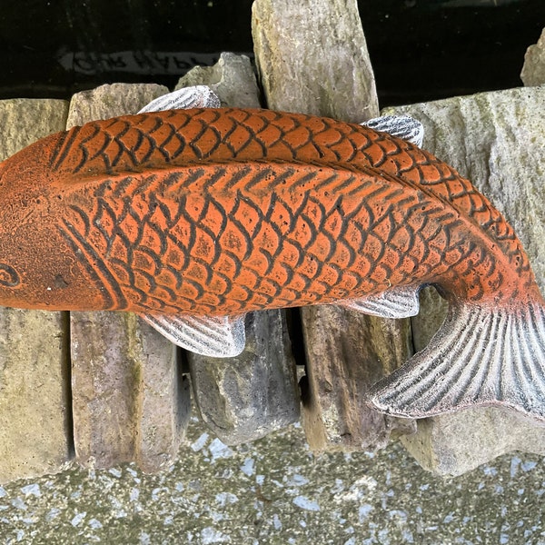 Koi Fish Concrete Statue Pond Home Decor Hand made Hand Painted Orange/Black