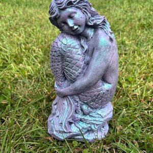 Mermaid Concrete Statue Hand Painted Shimmering Finish