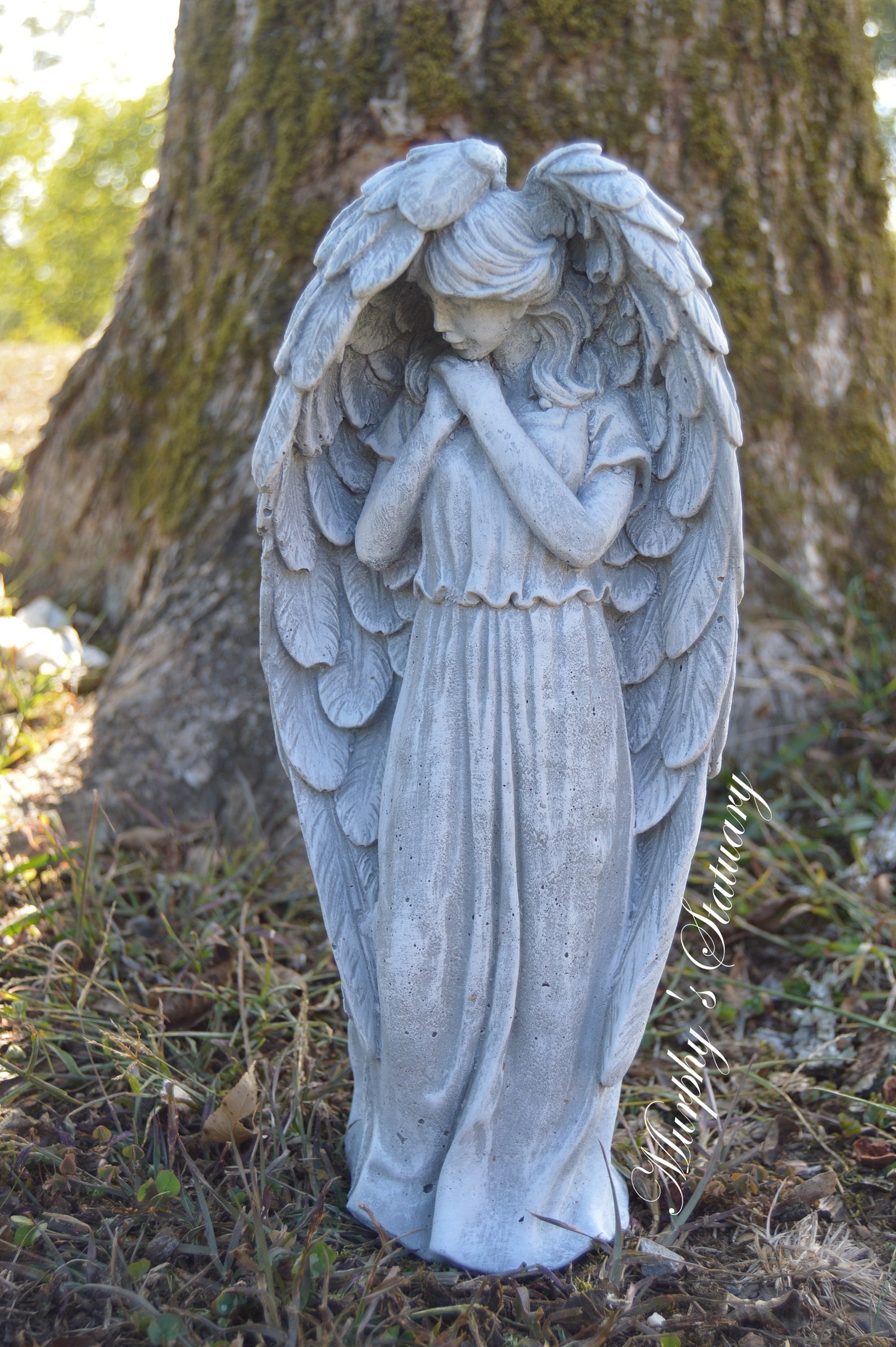 Solid Concrete Angel Statue Hand Painted Marble Finish | Etsy