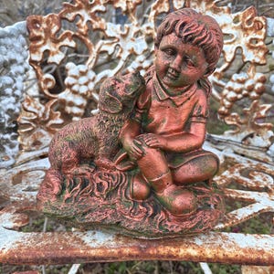 A Girl and Her Dog Concrete Outdoor Statue Hand Painted