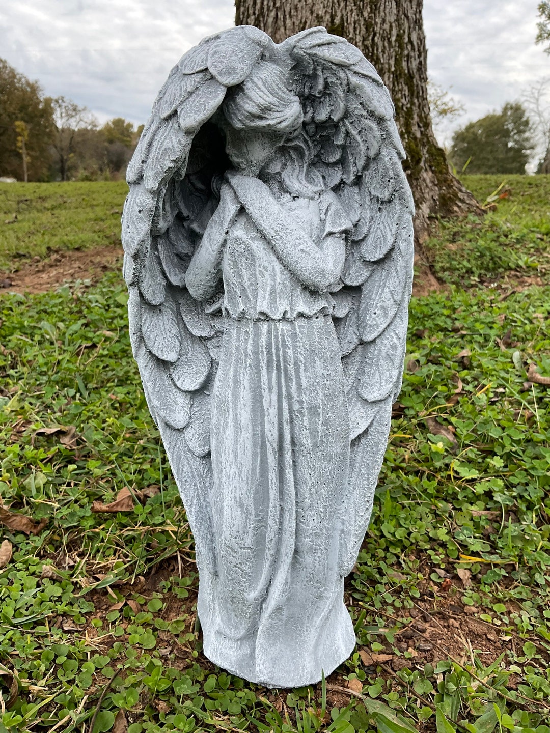 Solid Concrete Angel Statue Hand Painted Marble Finish 