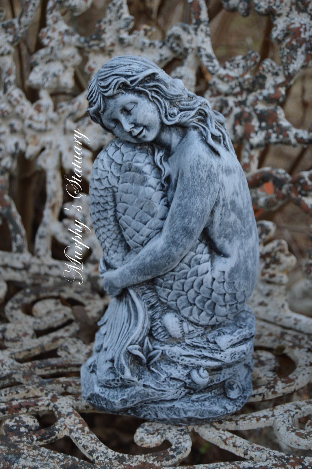 Mermaid Solid Concrete Hand Painted Vintage Style Statue Etsy