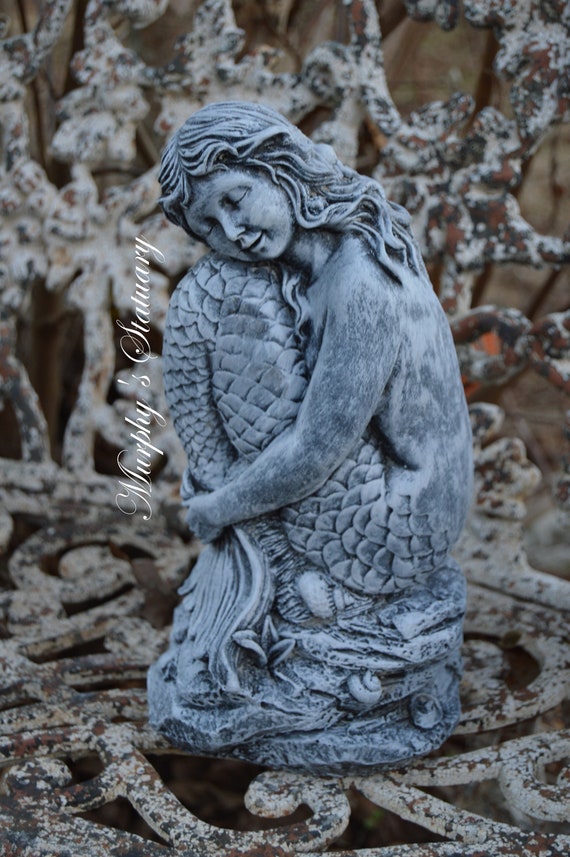 Mermaid Solid Concrete Hand Painted Vintage Style Statue Etsy
