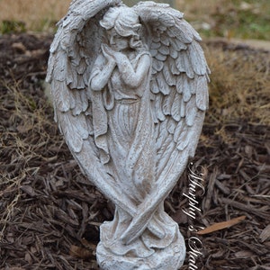 Vintage Style Angel Solid Concrete Hand Painted Garden Memorial Weathered Finish