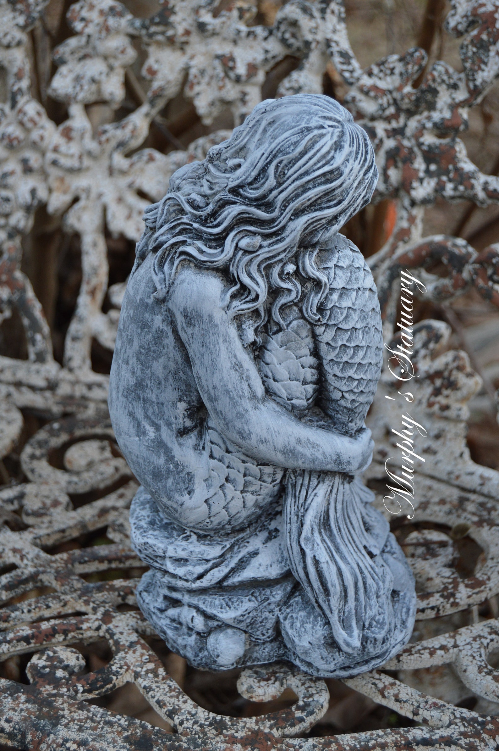 Mermaid Solid Concrete Hand Painted Vintage Style Statue Etsy