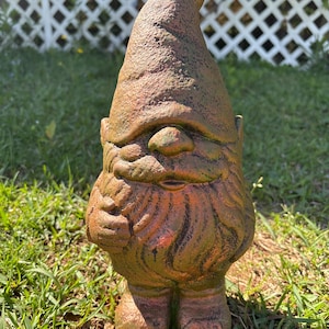Garden Gnome Concrete Statue Hand Painted Aged Bronze