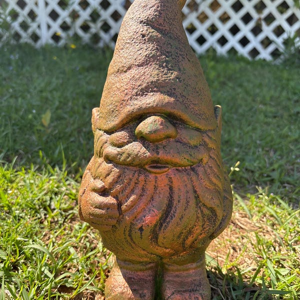 Garden Gnome Concrete Statue Hand Painted Aged Bronze