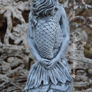 Mermaid Solid Concrete Hand Painted Vintage Style Statue image 4