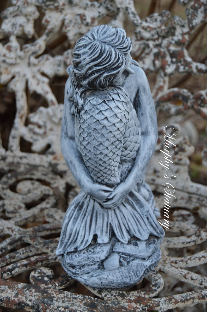 Mermaid Solid Concrete Hand Painted Vintage Style Statue image 4