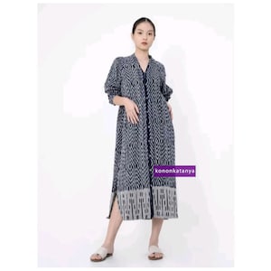Regal Elegance Unveiling the Navy Jiao Woven Masterpiece, Women Dress, Dress, Ethnic Dress, Batik Dress