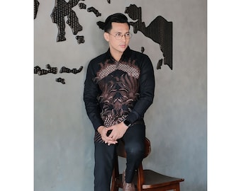 Heritage Elegance Dewabrata Batik Chan Camisa de manga larga, Batik para hombre, Camisa Batik, Batik para hombre