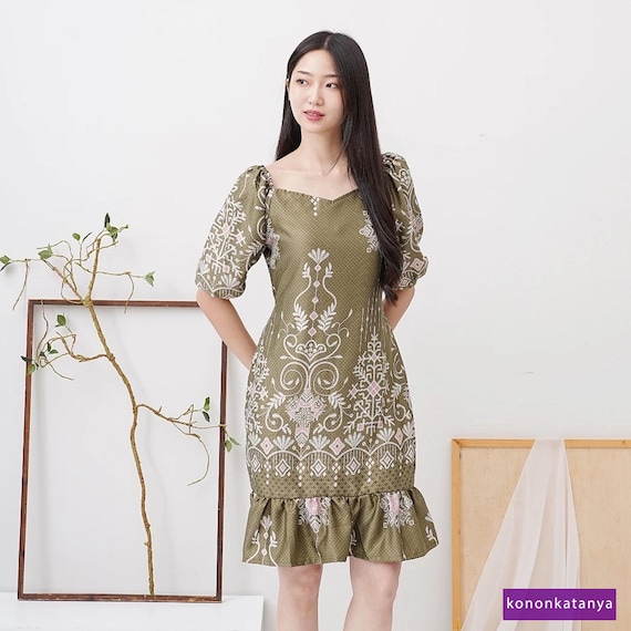 Stylish Flare Dress With Batik Pattern Unique Blend of Tradition and Modern Fashion, Women Dress, Ethnic Dress, Midi Dress, Batik Dress
