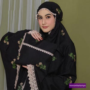 Premium Cotton Adult Mukena with Beautiful Camelia Embroidery - Elegant & Comfortable, Women Prayer Set, Prayer Dress, Mukena, Prayer Set