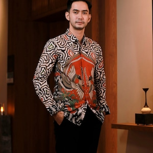 Exquisite Elegance: Niscala Lakhsana Premium Long Sleeve Batik Shirt, Men Batik, Batik Shirt, Batik for Men
