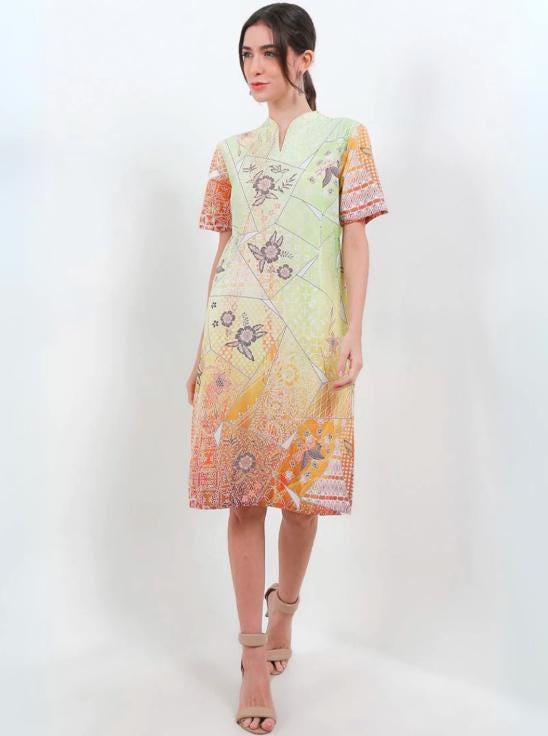 Adyatma Wanita  Magrani Green Dress, Women Dress, Ethnic Dress, Batik Dress, Batik for Woman, Dress, Cotton Dress