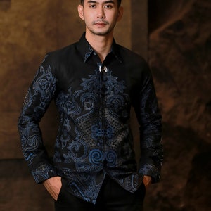 Abinawa II Exquisite Premium Long-Sleeve Batik Shirt by Lakhsana Batik, Men Batik, Batik Shirt, Batik for Men