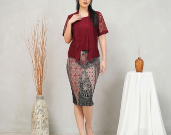 Modern Batik Motif for Festive Occasions Short Sleeve Kutubaru,Kebaya Dress,Kebaya,Kebaya Modern,Kebaya Encim,Kebaya Bali,Kebaya Set