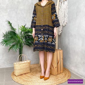 Heritage Tenun Blanket Dress in Lurik Pattern, Women Dress, Ethnic Dress, Woven Dress, Midi Dress