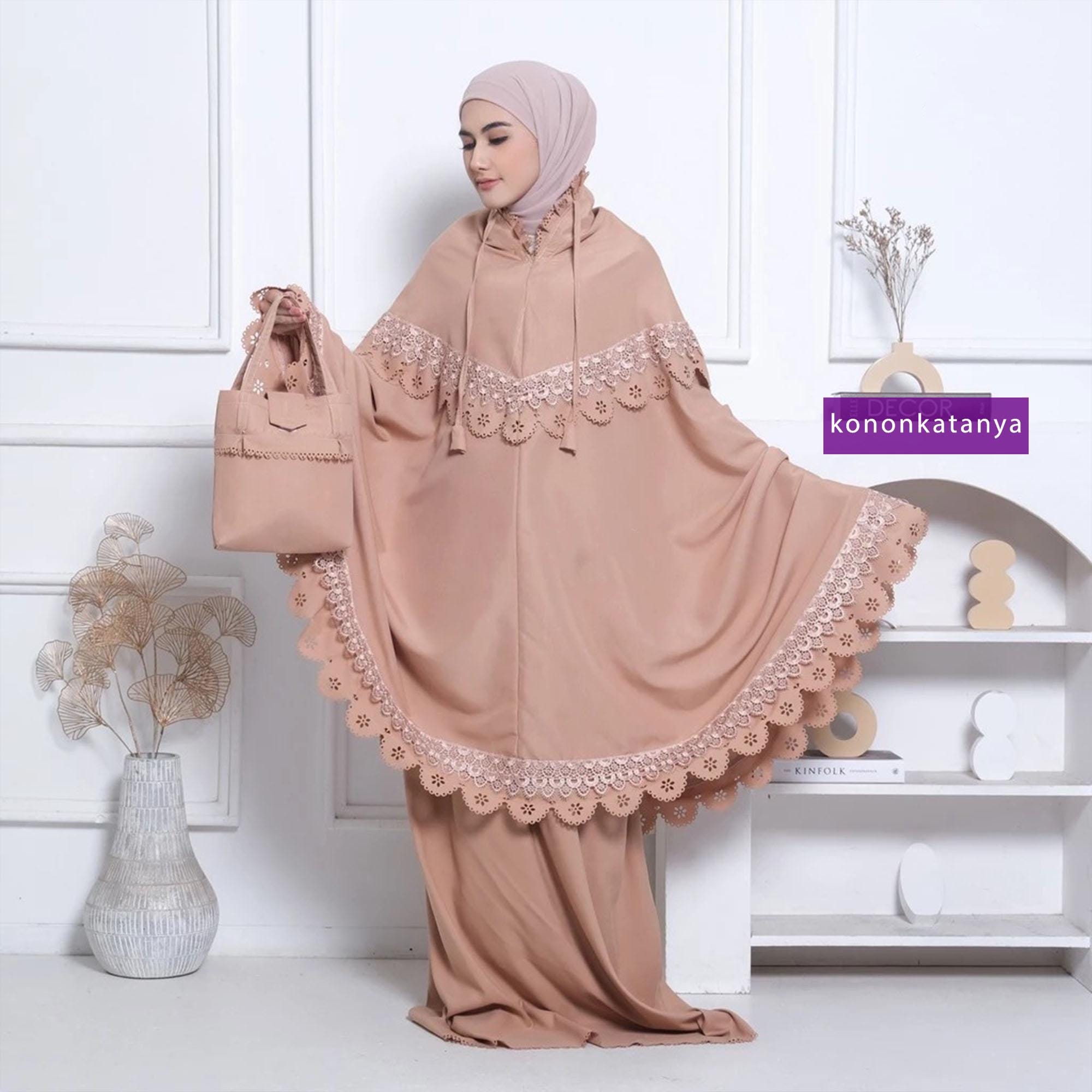 ムケナ(女性用お祈り衣装) Zenia Elegance: 2-in-1 レーザーカット 大人用ムケナ、女性用祈祷