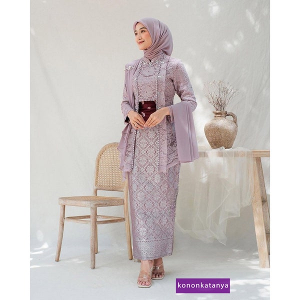 Modern Elegance Eliza Batik's Full Beaded Kebaya Set Kutubaru for Graduation, Engagement, and Special Occasions, Kebaya Batik, Kebaya Modern