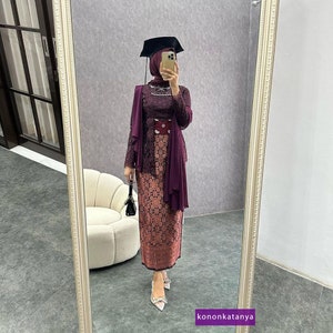 Timeless Glamour Eliza Batik Adorned  Kebaya Kutubaru Set for Graduations, Proposals, and Engagements, Kebaya, Kebaya Dress, Kebaya Modern
