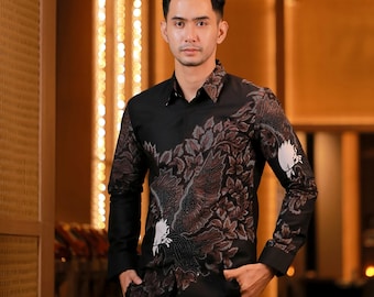Indonesian Elegance Arya Premium Long-Sleeve Batik Shirt by Lakhsana Batik, Men Batik, Batik Shirt, Batik for Men