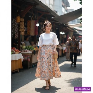 Javaanse batik maxirok, traditionele etnische katoenen lange rok, a-lijn bloemenrok