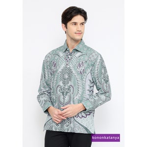Eigentijdse elegantie Odza Bramanta modern regular-fit batikshirt met lange mouwen heren, batikbatik, batikshirt, batik voor heren