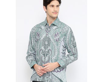 Elegancia Contemporánea Odza Bramanta Camisa Batik de Manga Larga Moderna de Ajuste Regular para Hombres, Batik para Hombres, Camisa Batik, Batik para Hombres