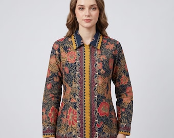Nindi Batik Blouse Women Indonesian Floral Cotton Ethnic Top