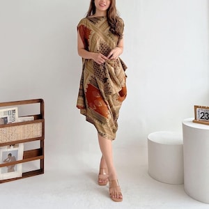 Emile Dress | Midi Dress Brown Batik Kaftan, Wedding Dress, Dress, Prom Dress, Linen Dress, Cottagecore Dress, Flower