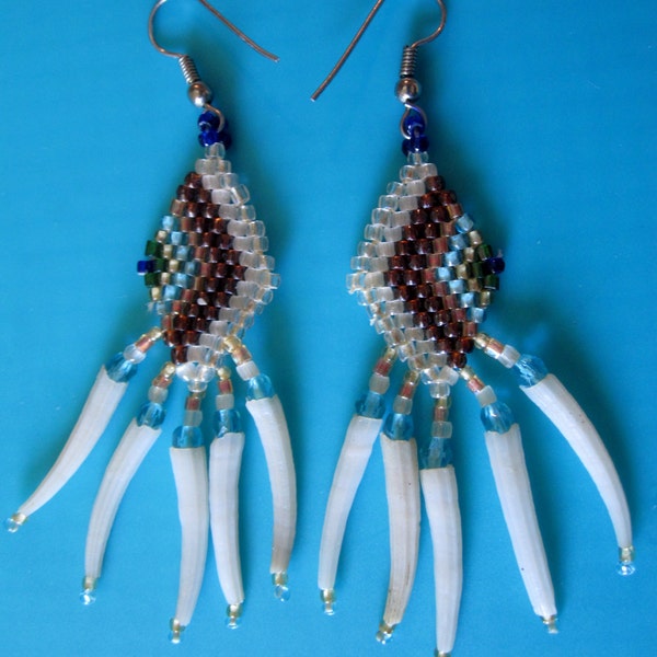 Vintage Handmade beaded earrings Native American hippie vintage 60's,collectible, costume jewelry  Free Shipping