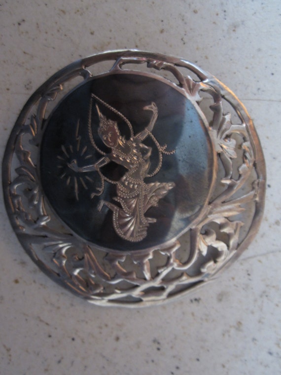 Sterling stamped vintage Large Siam brooch pin 19… - image 2