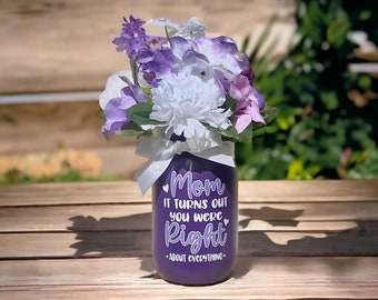 Mothers Day Gift from Daughter Hand Painted Mason Jar with Artificial Flowers