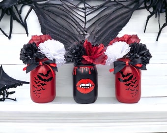 Halloween Decorations, Vampire Decor, Halloween Decor Indoor, Halloween Home Decor, Mason Jar Decor, Goth Decor, Halloween Mantel