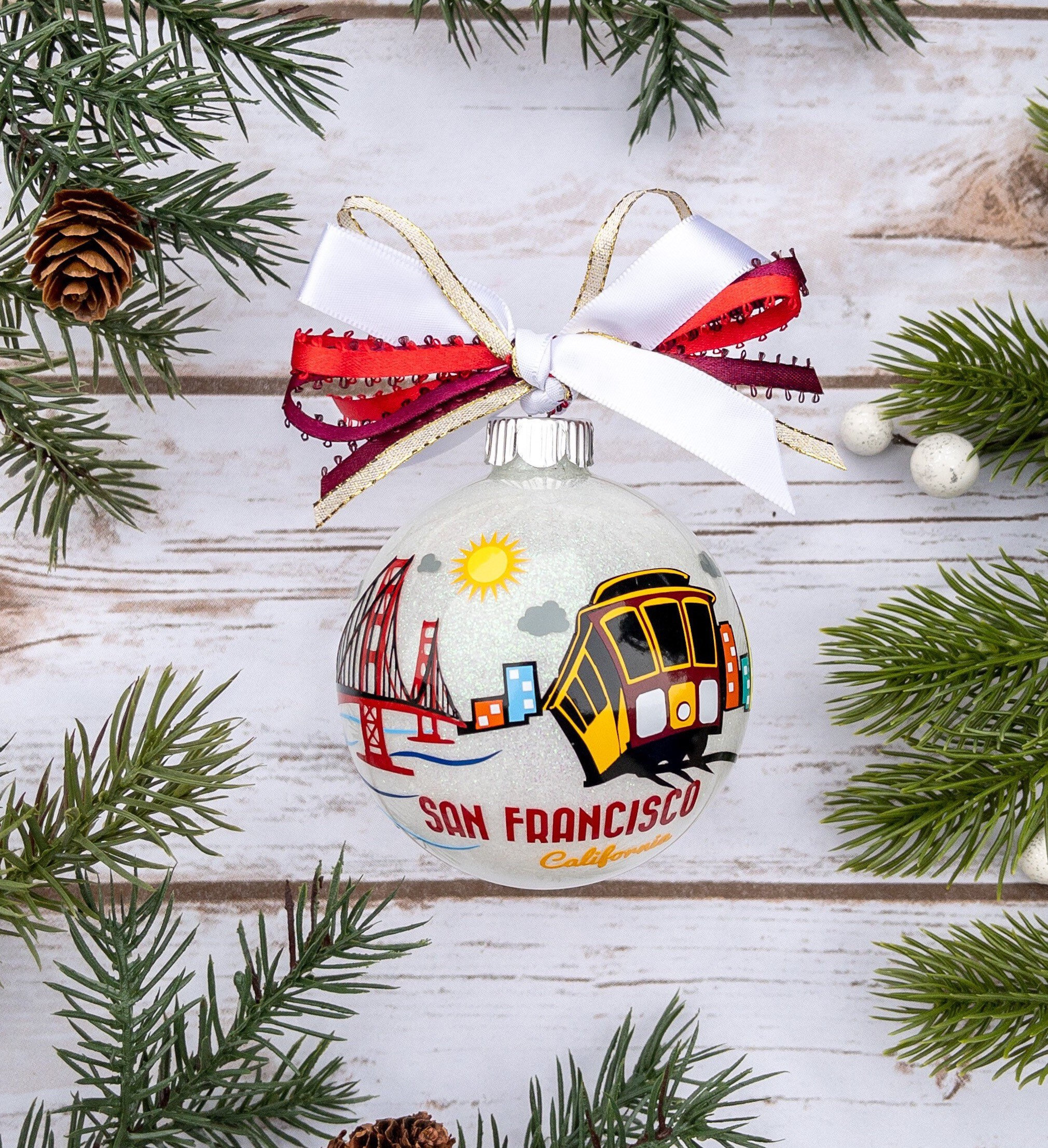 Palla Di Natale Dipinta A Mano – Best Of San Francisco – Golden Gate, Cable Car E Painted Ladies - 5